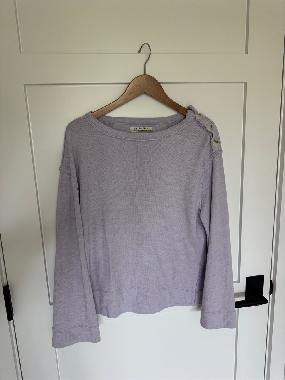 We The Free Lavender Button-Shoulder Crew Neck Sweater